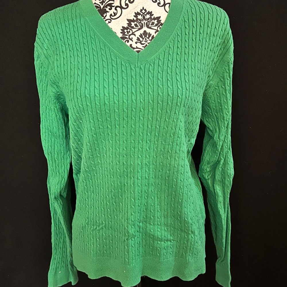 Lilly Pulitzer Kelly Green Cable Knit V-Neck Sweater Size XL